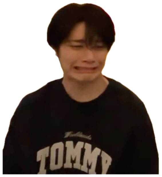Guy in a Tommy sweatshirt with his face scrunched up, full-on ugly crying sticker