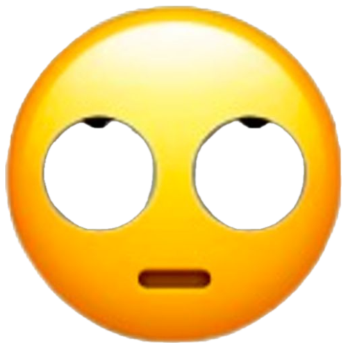 Yellow emoji rolling its eyes hard with a flat little frown sticker