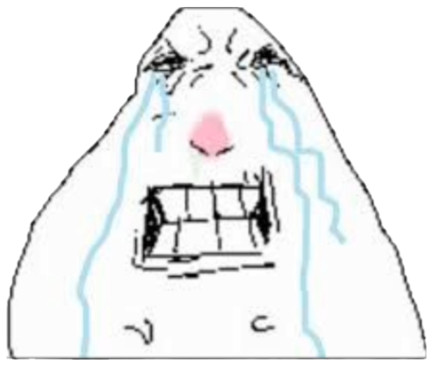 Crude blob doodle sobbing hard with clenched teeth and streaming tears sticker