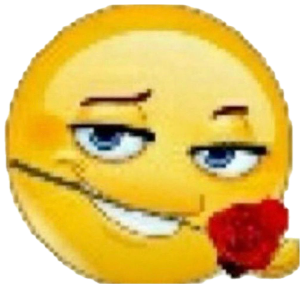 3D emoji with blue eyes biting a rose and raising a hand — big smooth operator energy sticker