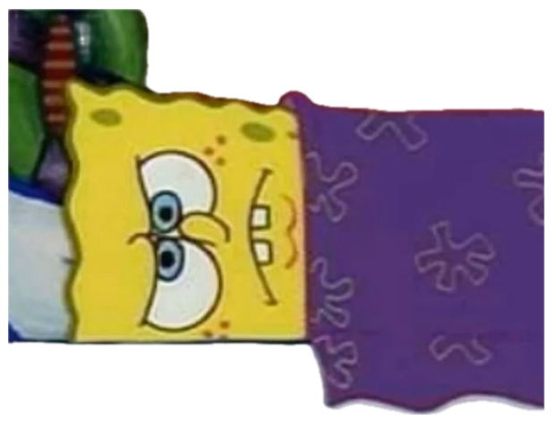 SpongeBob peeking over a blanket with narrowed suspicious eyes sticker