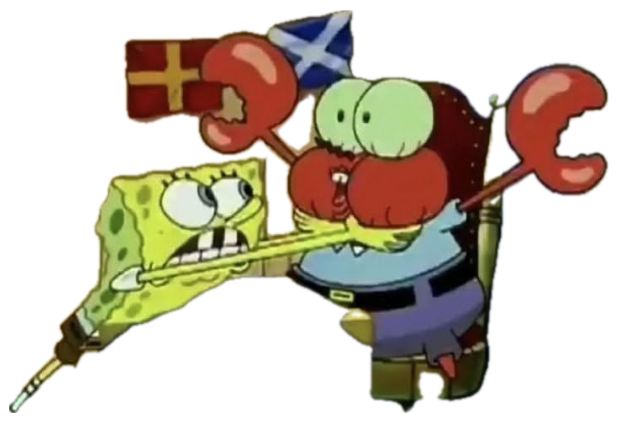 SpongeBob getting yanked by Mr. Krabs in a chaotic struggle at the Krusty Krab sticker