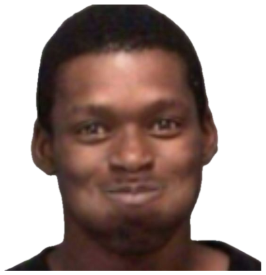 Man in a mugshot-style photo holding a faint, awkward little smirk sticker