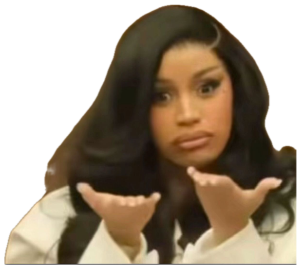 Cardi B holding both palms up in courtroom with a baffled, what-do-you-want look sticker