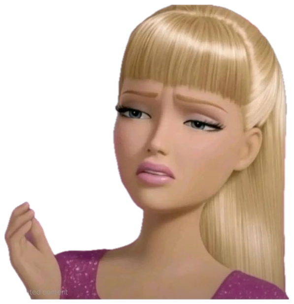 Animated blonde doll character eyeing something off-screen with an unimpressed, skeptical look sticker