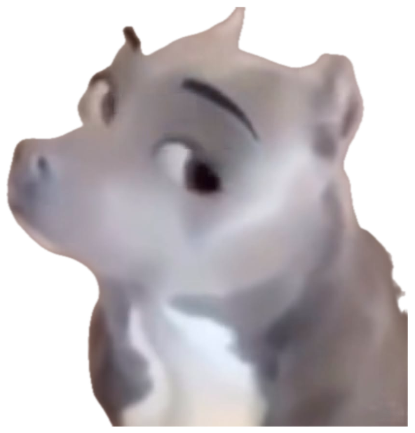 Grey cartoon hippo cocking its head with a wide, suspicious side-eye sticker