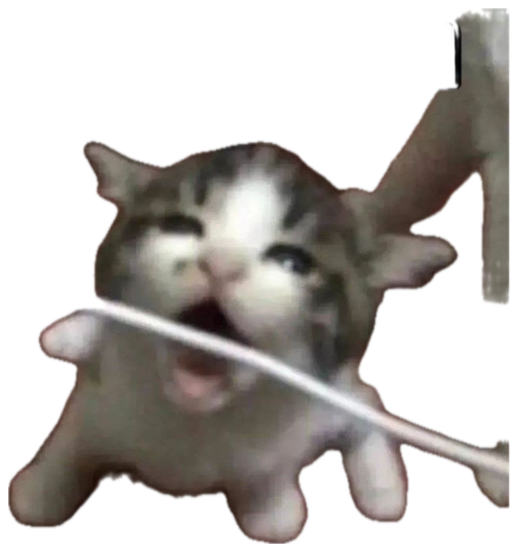 Tiny kitten chomping on a wire cable with text 'mmm mmm electric milk' sticker