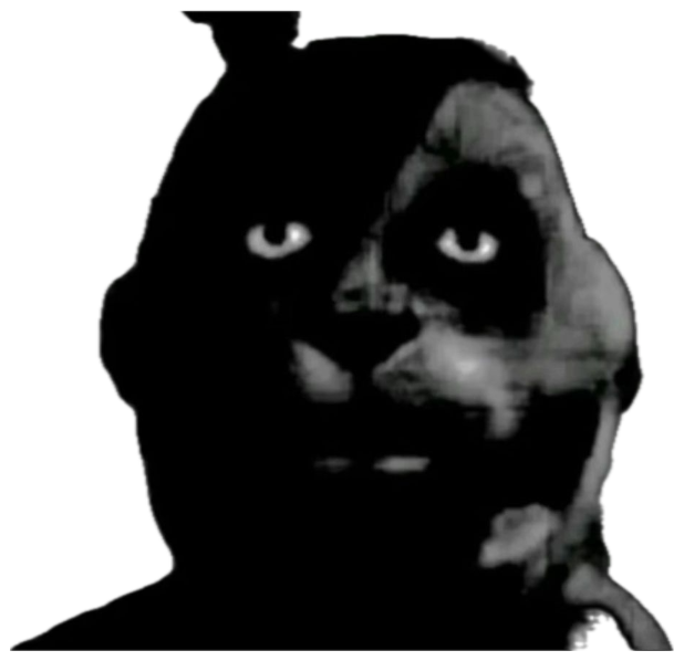 Dark grainy black-and-white face staring with glowing eyes into the camera sticker