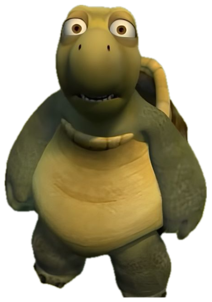 Animated tortoise standing in a field with wide, startled eyes and a slack jaw sticker