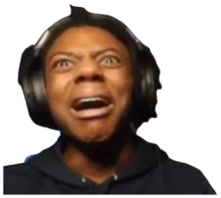 Gamer in headphones screaming wide-eyed at the screen with a 'Press' prompt in the corner sticker