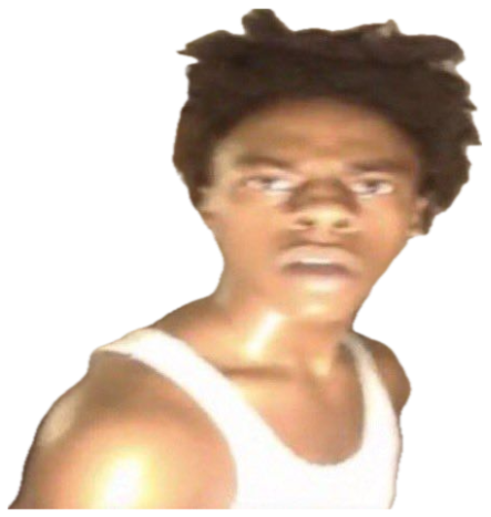 Guy in a white tank top leaning into the camera with a totally blank, glazed stare sticker