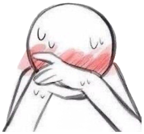 Sketched round-headed character covering their mouth, face blushing bright red sticker