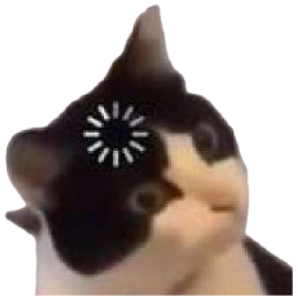 Black-and-white cat with a loading spinner over one eye — buffering in real time sticker