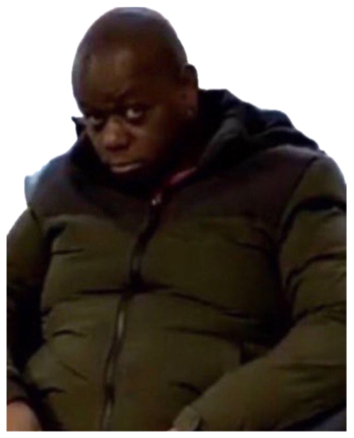 Man in a green puffer jacket throwing a slow, unimpressed side-eye sticker