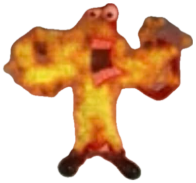 Animated cracker character fully engulfed in flames, arms out in absolute panic sticker
