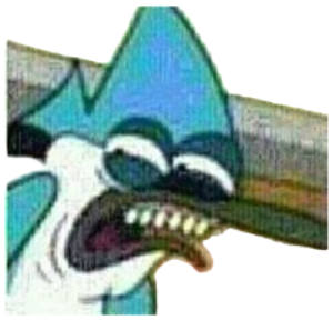 Grainy close-up of Mordecai the blue jay making a deeply disgusted grimacing face sticker
