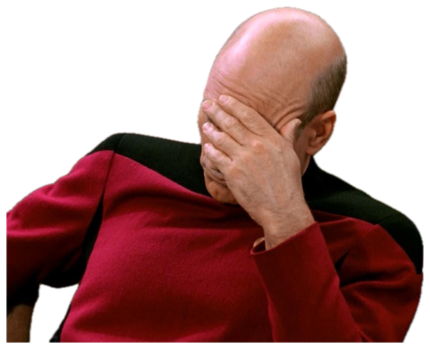 Captain Picard slumped in his chair doing a full facepalm sticker