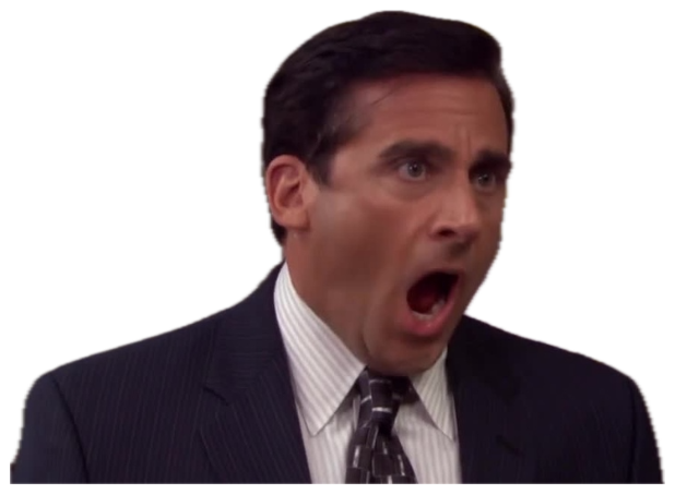 Michael Scott from The Office in a suit, mouth agape in exaggerated horror sticker