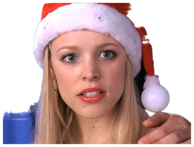 Blonde girl in a Santa hat staring straight ahead with a flat, unimpressed look sticker