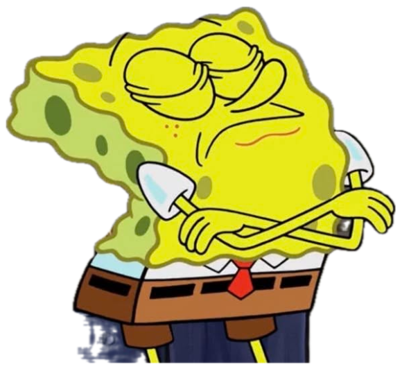 SpongeBob with a melted smug face leaning on a spatula, unimpressed with everything sticker