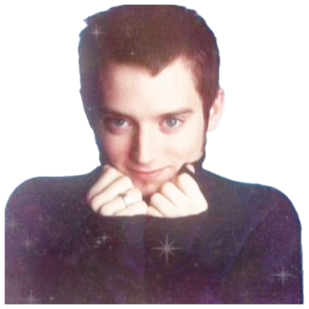 Dreamy sparkle-filtered portrait of a guy resting his chin on both fists sticker