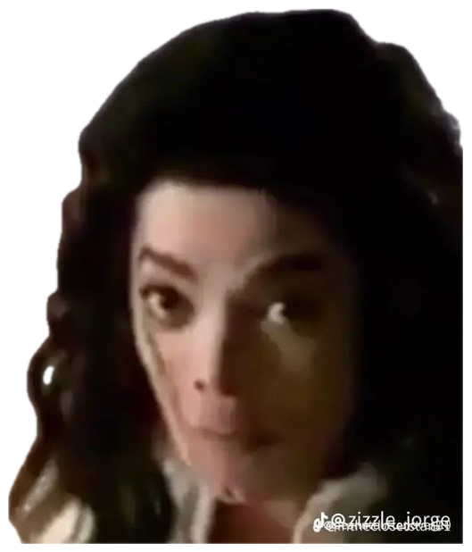 Michael Jackson turning with wide, startled eyes in a grainy video still sticker