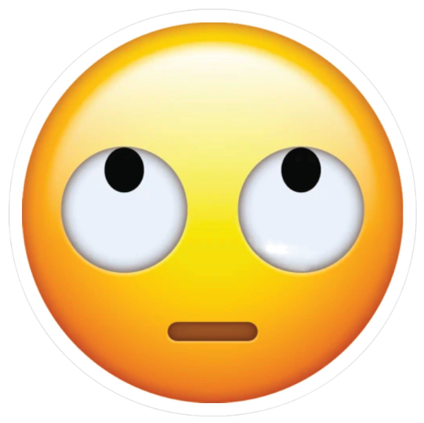 Yellow emoji face rolling its eyes with a flat straight mouth sticker