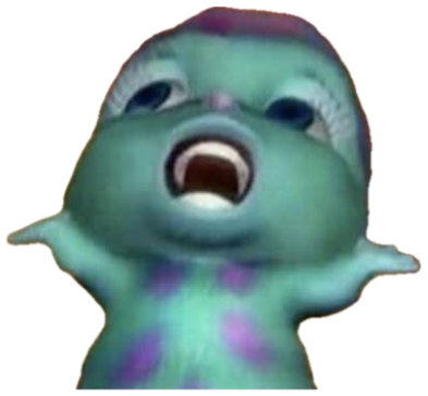 Baby Boo from Monsters Inc. screaming in shock against a fiery background sticker