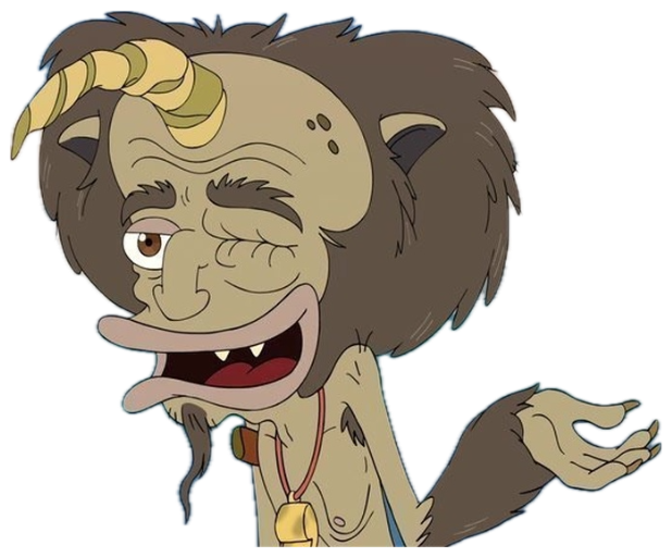 Cartoon hormone monster winking and shrugging with a sly, knowing grin sticker