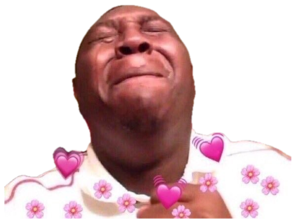 Man overcome with emotion surrounded by a flood of pink heart emojis sticker