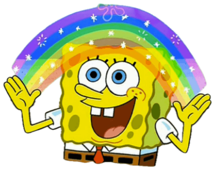 SpongeBob spreading his arms wide under a glittering rainbow, grinning with pure joy sticker