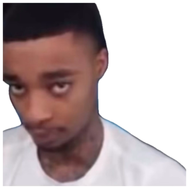 Young man in a gaming chair cutting his eyes to the side with maximum suspicion sticker