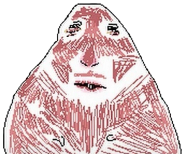 Crudely drawn blob face flushed bright red with steam rising off its head sticker