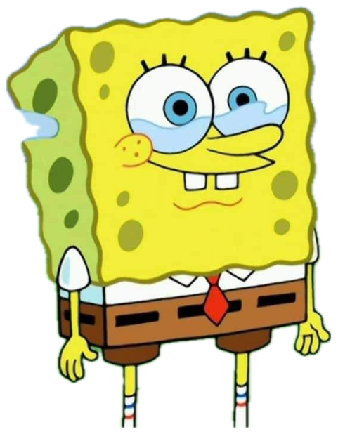 SpongeBob standing on the grass with tears streaming down both cheeks sticker