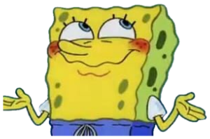 SpongeBob with rosy cheeks and half-lidded eyes doing a little shrug, totally charmed sticker