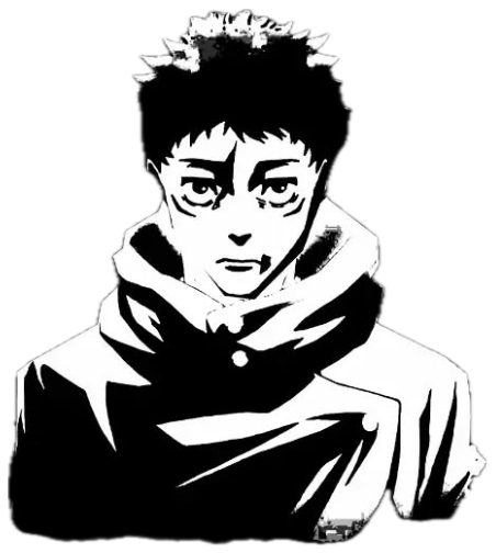 Brooding anime character staring forward on a black background captioned 'yeah.' sticker