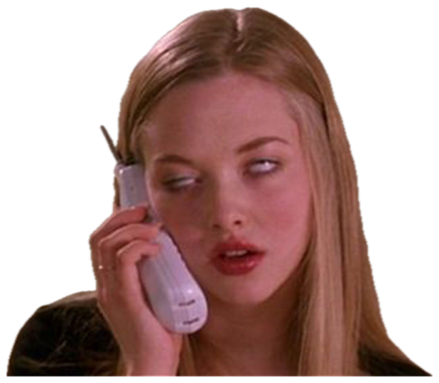 Blonde woman on the phone throwing serious side-eye with a slightly open mouth sticker