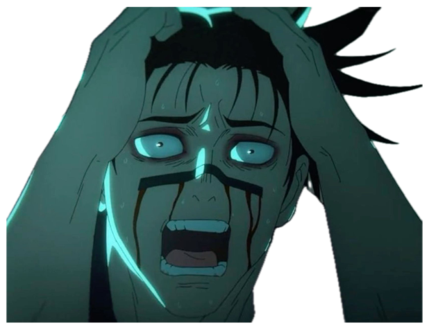 Anime character gripping their head and screaming, face streaked with tears sticker