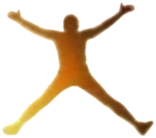 Silhouette of a person leaping arms-and-legs-out against a pink sunset sky sticker