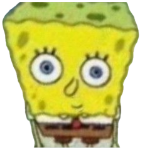 SpongeBob looking sweaty and wide-eyed with a nervous grin sticker