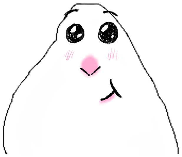Blushing blob face with sparkly eyes and a shy little half smile sticker