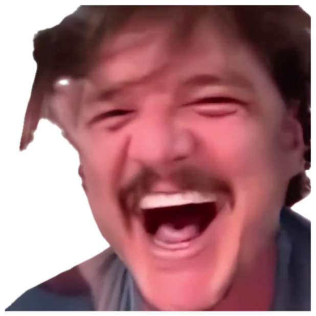 Pedro Pascal laughing uncontrollably with eyes shut, barely keeping it together sticker