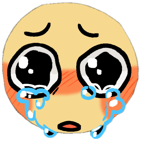 Cursed crying emoji face flushed red with big teary eyes and an open mouth sob sticker