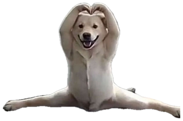 Golden dog doing the splits while smiling and raising its paws overhead like it's celebrating sticker