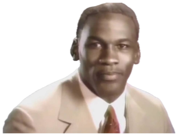 Man in a tan suit smirking confidently at the camera in an old portrait sticker