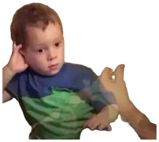 Little boy pointing to his head with a blank puzzled look in a double-exposed shot sticker