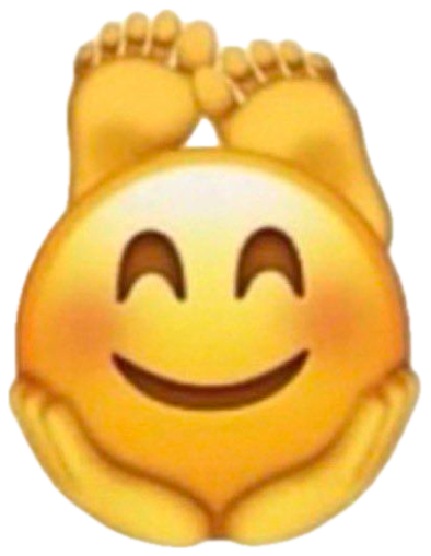 Smiley face emoji curled up in a fetal position with feet raised above its head, exuding chaotic joy sticker
