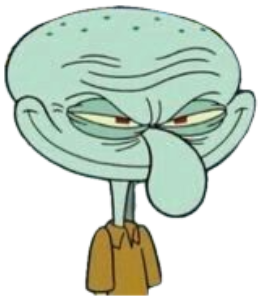 Squidward in his cashier cap smirking with a smug, half-lidded superior look sticker
