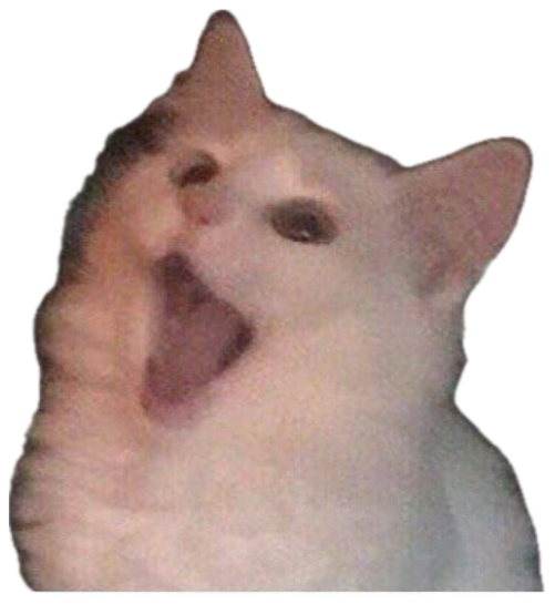 White cat with mouth wide open in what looks like a joyful yell, surrounded by heart and sparkle emojis sticker