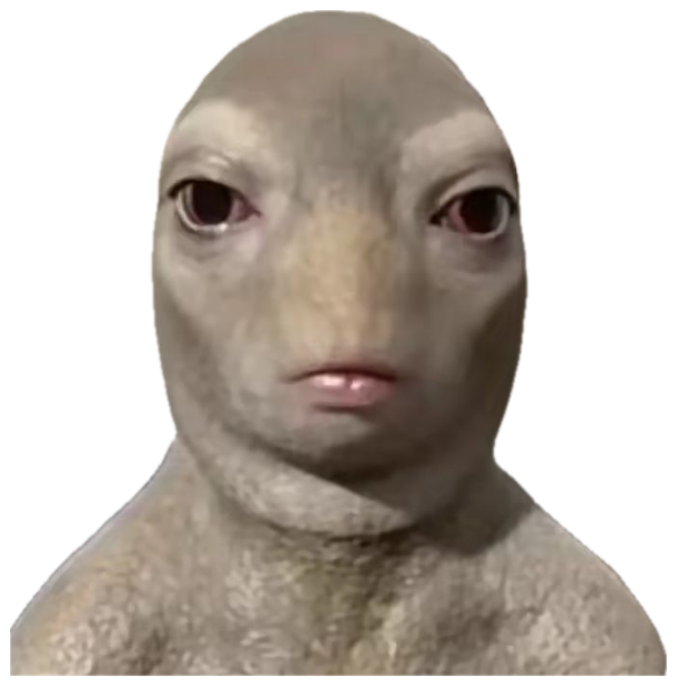 Person with a creepy fish-face filter staring completely blankly at the camera sticker